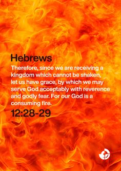 a fire with the words hebrews on it and an image of flames in the background