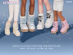 four children's winter boots are shown in this ad