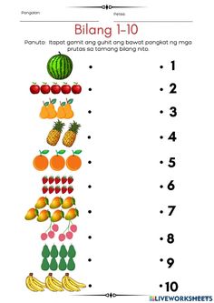 a worksheet with fruits and vegetables to learn how to count the number ten