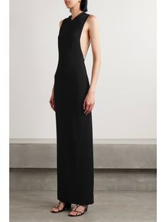 KHAITE Teri open-back jersey maxi dress | NET-A-PORTER Sleek Backless Dress With Keyhole Back, Black Low-back Maxi Dress For Evening, Black Low Back Maxi Dress For Evening, Backless Maxi Dress For Black-tie Events, Black Backless Evening Dress With Low Back, Black Backless Dress For Evening, Black Backless Low Back Evening Dress, Black Formal Dress With Low Back, Black Sleek Evening Dress With Back Opening