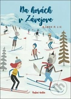 an illustrated book with people skiing on the snow