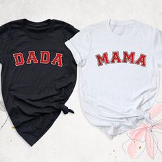 "Mama Dada Matching Shirt, Family Crew Mom Dad Tshirt, Mothers Day Shirt, New Daddy Mommy Tee, Parents Gift Outfits, Birthday Mom Dad Shirt Hello, Thanks for your support. Your gladness comes first and all work is done with LOVE in here. Always keep your support please:)   Mama Dada Matching Shirts are branded Bella+Canvas.  Mama Dada Matching Shirt Contents: - Solid colors: %100 Cotton. - Heather colors: %52 Cotton + %48 Polyester * This ultra-soft graphic tee is made from a comfortable cotton- Mommy Shirts, Mothers Day Shirts, Mom Birthday, Couple Shirts, Parent Gifts, Matching Shirts, Dad To Be Shirts, Family Shirts, Graphic Shirts