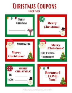 christmas coupons with santa claus and snowman