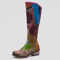 Bohemian Leather Boots For Winter, Handmade Casual Leather Boots, Handmade Leather Casual Boots, Casual Handmade Leather Boots, Casual Multicolor Flat Heel Boots, Casual Multicolor Boots With Flat Heel, Multicolor Bohemian Boots For Festivals, Bohemian Multicolor Boots For Festivals, Summer Leather Slip-on Boots