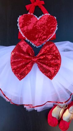 ********* THIS LISTING IS FOR THE TUTU ONLY! CROP TOP IS PURCHASED SEPARATELY******Gorgeous tutu with gold trim and huge red sequin bow in the back. This can be made in other colors. Please let me know.Looking for a cheaper option? This adorable tutu is available without the bow! Red And White Tutu Dress, Toddler Heart Costume, Valentines Pageant Wear, Glitz Pageant, Pageant Outfits, Pageant Wear, White Tutu