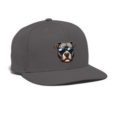 Snapback cap, size adjustable, featuring flat brim with contrasting green underside. 80% acrylic, 20% wool American Pitbull Dog, Xl Pitbull, Boxer Dogs Art, Cute Bulldogs, Pitbull Mom, Military Hat, Puppy Gifts, Wearing Sunglasses, Blue White And Black