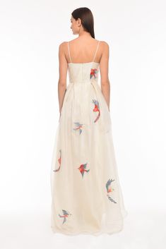 Embroidered Ivory Silk Dress - AGAATI Summer Organza Gown With Floral Embroidery, Spring Embroidered Silk Gown, Embroidered Silk Dresses For Gala, Silk Wedding Dress With Floral Embroidery, Summer Silk Dress With Intricate Embroidery, Silk Embroidered Dress For Summer, Intricate Embroidered Silk Dress For Summer, Summer Wedding Silk Embroidered Dress, Floral Embroidered Organza Dress