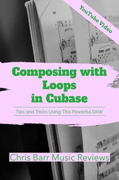 an open book with music notes on it and the title composing with loops in cubase