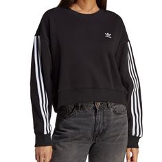 Adidas Women’s Crop Crew Neck Sweatshirt Xl 3 Stripes Long Sleeve Oversized Nwt Size Xl Condition Nwt Adidas Sporty Relaxed Fit Sweatshirt, Adidas Relaxed Fit Sporty Sweatshirt, Adidas Relaxed Fit Sweatshirt With Three Stripes, Sporty Cotton Sweater, Casual Long Sleeve Tops With Three Stripes, Adidas Relaxed Fit Sweatshirt With Ribbed Cuffs, Fall Crew Neck Top With Three Stripes, Long Sleeve Tops With Three Stripes For Fall, Adidas Cotton Oversized Sweatshirt