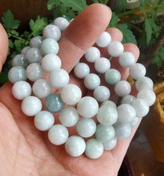 wholesale green white jadeite bracelet, 100% natural jadeite jade(no dyed)   1.Material:  natural jadeite jade stone, 2. bead of bead:approx 9.5mm-10mm in size.  3.This price is one bracelet. (if need other length, you may contact me, i will make for you, ) 4.If you have speical requests, I'll be happy to do it for you. 5.Returns:I accept returns. 1)Send me an email within 7 days and let me know the item is being returned. 2)I will refund your money after we recieve our merchandise. 3)Preconditi White Jade Crystal Bracelet, White Jade Bracelets With Round Beads, White Jade Crystal Bracelet With Natural Stones, White Jade Crystal Bracelet For Healing, White Jade Crystal Healing Bracelet, Amulet Bracelet, Unisex Bracelets, Natural Jade, Jade Stone