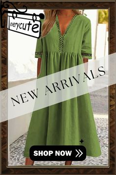 Women's Short Sleeve V-neck Casual Dress Green V-neck Shift Maxi Dress, Green Non-stretch V-neck Midi Dress, Fall V-neck Shift Maxi Dress, Shift Midi Dress With Split Neck, Spring V-neck Shift Dress With Notched Neckline, Fall Vacation Dress With Split Neck, Summer Shift Dress With Split Neck, Spring Shift Midi Dress With Split Neck, Green Bohemian Dress With Split Neck