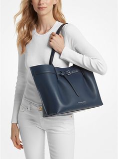 Emilia Large Pebbled Leather Tote Bag | Michael Kors Michael Kors Outlet, Bags Tote, Tote Bag Leather, Leather Silver, Free Bag, Leather Tote Bag, Michael Kors Bag, Interior Details, Womens Tote Bags