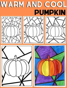 four different pumpkins are shown with the words warm and cool in each one's upper