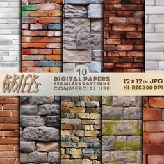 digital papers with different types of bricks