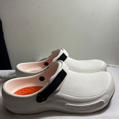 These Are New With Tag White And Black Bistro Unisex Crocs Clogs. Designed With Food Service, Hospitality And Healthcare Workers In Mind. Crocs Lock Slip-Resistant Treads, Extra Protection At The Toes, And A Variety Of Graphics Come Together To Help You Serve Up Your Best. Easy To Clean: Crocs Bistro Clogs Are Fully Molded And Easy To Clean By Just Using Soap And Water And Allowing For A Quick Dry. Slip Resistant. Crocs Lock Slip-Resistant Treads Come Together To Help You Serve Up The Best Non-S Breathable White Clogs For Outdoor, White Breathable Clogs For Outdoor, Outdoor White Breathable Clogs, White Breathable Sports Clogs, Sporty White Closed Toe Clogs, White Closed Toe Sporty Clogs, White Synthetic Functional Clogs, White Synthetic Clogs, Sports White Clogs With Cushioned Footbed