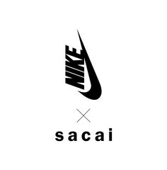 the nike logo is black and white on a white background, with the word sacai below it