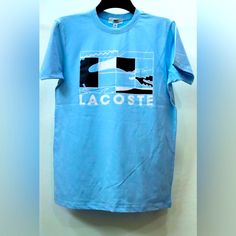 New Lacoste T-Shirt With Tags Light Blue Cotton T-shirt With Logo Print, Casual Light Blue T-shirt With Logo Print, Casual Light Blue T-shirt With Logo, Lacoste T Shirt, Lacoste Shirts, Lacoste Shirt, Light Blue Color, Color Blue, Blue Color