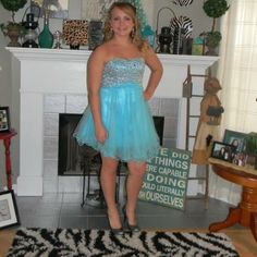 This Dress Is So Fun And Flowy! The Beading Is All Silver And All Intact. It Has A Lace Up Back To Make The Dress Tighter Or Looser. Only Worn Once And In Excellent Condition! Payed $200 Plus Tax, But Willing To Negotiate. Middle School Homecoming Dresses, Homecoming Formal Dresses, Colorful Dresses Formal, Formal Dance, Dress Tight, Formal Dress, Homecoming Dresses, Strapless Dress Formal, Homecoming