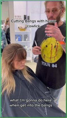 How to cut BANGS with a heavy COWLICK #fringebangs #waynetugglehair #h... | wispy bangs | TikTok Fringe For Cowlick, Widows Peak With Bangs, Short Hair With Heavy Bangs, Cowlick Bangs Haircuts, Side Bangs With Cowlick, Wispy Bangs With Cowlick, How To Style Bangs With A Cowlick, Bangs With Front Cowlick, How To Style Hair With Front Cowlick