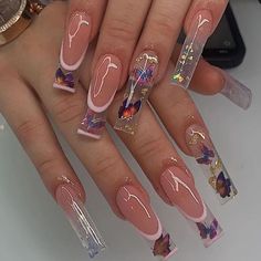 Cute Frenchies, Tapered Square Nails, Classy Acrylic Nails, Exotic Nails, Long Acrylic Nails Coffin, Art Nails, Clear Nails, Dream Nails