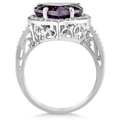 Heart Shaped Amethyst & Diamond Ring Halo 14K White Gold 5.41ct - RE681 Heart Shaped Amethyst, Amethyst Heart, Amethyst And Diamond Ring, Diamond Heart Ring, Ring Halo, Diamond Halo Ring, Halo Diamond Ring, 14k White Gold Ring, Girly Jewelry