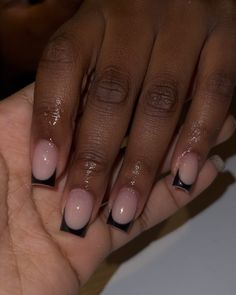 Black or white french ❤️‍🔥😍 love them both so clean 🧼 | Instagram Nail Art French Tip Square, Cute Black Tip Nails, Simple Acrylic French Tip Nails, Black Short French Tip Acrylic Nails, Short Nails Acrylic Black French Tips, White Or Black Nails, Black And White Nails For Prom, Simple French Acrylic Nails, Square French Tip Acrylic Nails Black