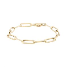 Modern and on-trend, this paperclip-style chain bracelet is a shining testament to contemporary fashion. Expertly crafted in luxurious 14-karat yellow gold and measuring a perfect seven inches in length, it offers an ideal fit for a variety of wrists. Gold-tone Paperclip Bracelet With Rectangular Links, Chic Adjustable Paperclip Link Bracelet, Chic Oval Link Paperclip Bracelet, Everyday Gold-tone Paperclip Bracelet With Cable Chain, Chic 14k Yellow Gold Chain Bracelet, Modern Gold Chain Paperclip Bracelet, Gold-tone Link Paperclip Bracelet Minimalist Style, Gold-tone Link Paperclip Bracelet In Minimalist Style, Gold-tone Bracelet With Paperclip Chain