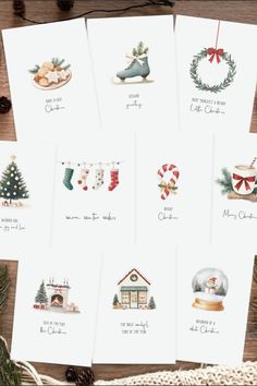 six christmas cards with different designs on them