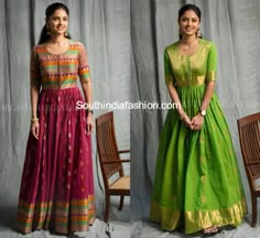 handloom floor length anarkalis by bhargavi kunam Bhargavi Kunam, Long Frocks For Women, Traditional Anarkali, Saree Reuse, Anarkali Designs, Frock Fashion