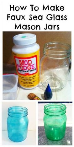 how to make faux sea glass mason jars with instructions for making them in different colors