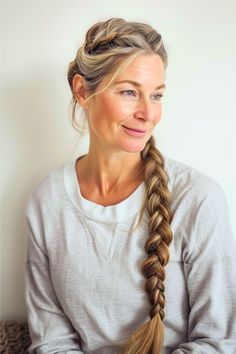 An elegantly styled braided crown leads into a long, textured braid. This hairstyle is both chic and functional, keeping the hair neatly away from the face while adding a touch of youthful fun. Click here to see more stunning long hairstyles for women over 60. Thick Long Hairstyles, Long Undercut, Short Black Haircuts, Thick Braid