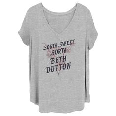 Embrace the rugged charm of the West with this Yellowstone "Sorta Sweet Sorta Beth Dutton" Women's T-Shirt. Perfect for fans of the iconic series, this heather gray tee captures the spirit of Beth Dutton with its bold cow skull and floral design.

- Color: Heather Gray
- Size: 3X
- Material: Cotton blend
- Gender: Female
- Features a V-neck design for a flattering fit

This officially licensed shirt is not just a piece of apparel but a nod to the complexities of 19th-century Montana ranching as Yellowstone Tv Series Quotes Shirts, Beth Dutton Yellowstone Quotes Svg, Beth Dutton La Femme Shirt, Dont Make Me Go Beth Dutton On You Shirt, Don’t Make Me Go Beth Dutton On You, Ranching Life, Dutton Family, Yellowstone T Shirts, Female Design