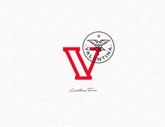 the letter v is inscribed in red and black