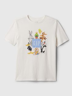 Sporty White Top With Character Print, White Sporty Top With Character Print, Sporty White T-shirt With Cartoon Print, Gap Logo, Knit Short, Looney Tunes, Logo T Shirt, Tshirt Logo, Knit Jersey