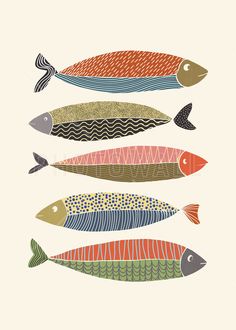 three fish with different colors and patterns on them