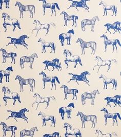 a blue and white horse wallpaper with horses on it's back ground, all in different colors