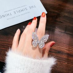 Material: Alloy Color: White Crystal, Pink Crystal Fashion Element: Butterfly Style: Fashion OL Index Finger Rings, Rhinestone Material, Wedding Party Jewelry, Party Rings, Butterfly Ring, Western Jewelry, White Gold Jewelry, Holiday Jewelry, Pink Ring