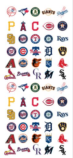 an image of many different logos on a white background, including baseballs and other sports teams