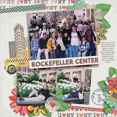 a group of people standing around each other in front of a building with flowers on it