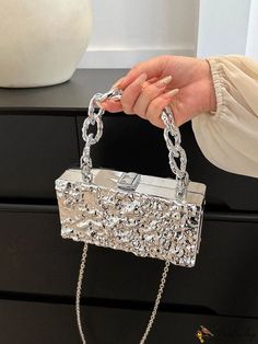 Bird in Bag - Velvet Acrylic Handle Shoulder Bag with Chain Clasp for Daily, Party, and Evening Wear Bag With Chain, Fancy Bags, Chain Bag, Bird In Bag, Square Bag, Chain Bags, Evening Wear, Evening Bags, Velvet