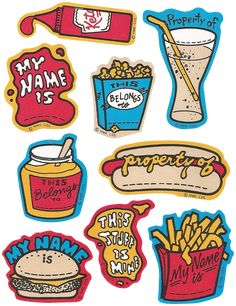 an image of some food stickers on a white background