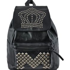 Black Faux Leather Studded Backpack Faux Leather, Front Zipper Pocket, Side Open Pockets, Inside Lining With Zipper Pocket And Adjustable Straps. Dimensions: 12"W X 6.5"D X 13"H Trendy Black Leather Backpack, Trendy Faux Leather Backpack, Edgy Faux Leather Bag With Zipper, Edgy Faux Leather Bag With Zipper Closure, Black Faux Leather Backpack For School, Black Faux Leather School Backpack, Black Faux Leather Backpack With Adjustable Strap, Black Faux Leather Trendy Backpack, Black Faux Leather Satchel Backpack