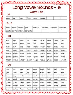 long and short words worksheet with the word list in red, white and black