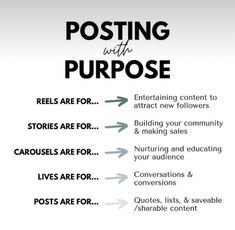 a white poster with the words posting with purpose and an arrow pointing up to it