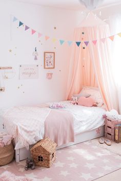 girls bedroom with pastel rainbow bunting. Summer bedroom Pastel Girls Room Bedroom, Kids Room Girls Bedroom Ideas, Pastel Rainbow Room Kids Girl Bedrooms, Rainbow Pastel Bedroom, Pastel Colors Bedroom, Rainbow Theme Bedroom Kids Rooms, 6 Year Girl Bedroom Ideas, Rainbow Inspired Bedroom, Pastel Rainbow Girls Bedroom