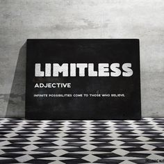 a black and white photo with the words limitless on it in front of a checkered floor