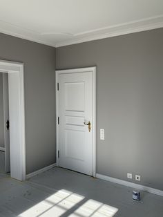 an empty room with two white doors and no one is in the room or on the floor