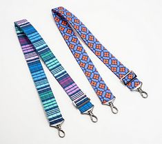 three lanyards with colorful patterns on them