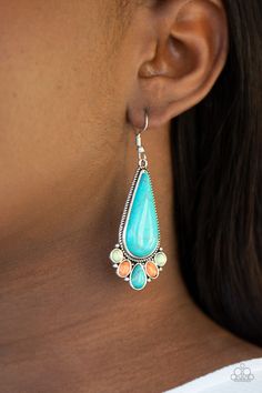 A dainty collection of round, oval, and teardrop multicolored stones fan out from the bottom of an oversized teardrop turquoise frame for a simple seasonal flair. Earring attaches to a standard fishhook fitting.

 Sold as one pair of earrings. Turquoise Frame, Fish Hook Earrings, Paparazzi Accessories, Turquoise Stones, Paparazzi Jewelry, Blue Earrings, Multi Stone, Fish Hook, Stone Earrings