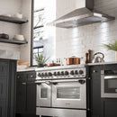 a stove top oven sitting inside of a kitchen next to a counter with pots and pans on it